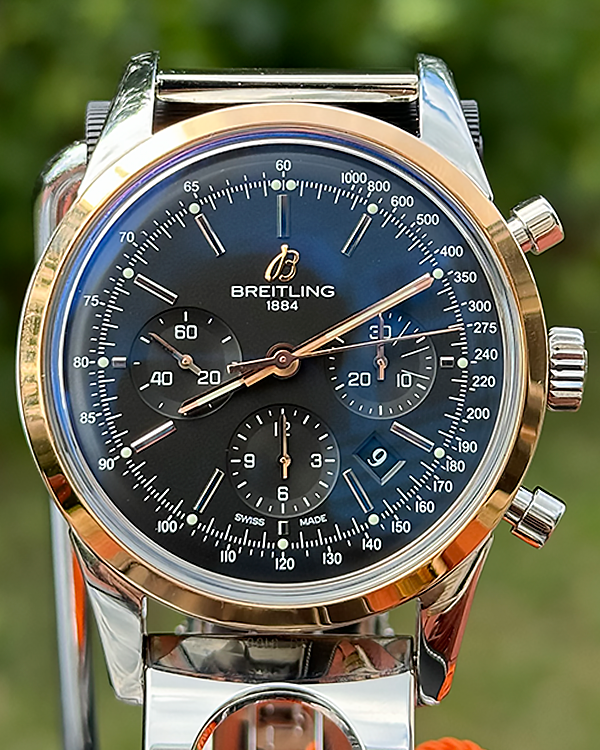 Breitling Transocean Chronograph 43MM Black Dial Air Racer Steel Bracelet (UB0152)