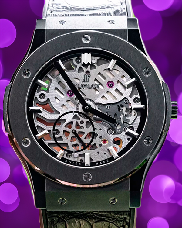 Hublot Classic Fusion Ultra-Thin 45MM Skeleton Dial Rubber/Leather Strap (515.CM.0140.LR)