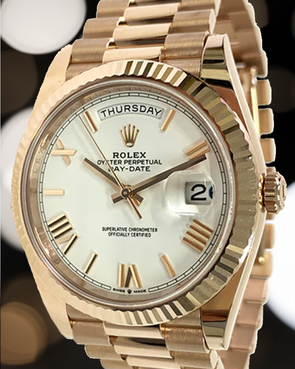 2024 Rolex Day-Date 40MM White Dial Rose Gold President Bracelet (228235)