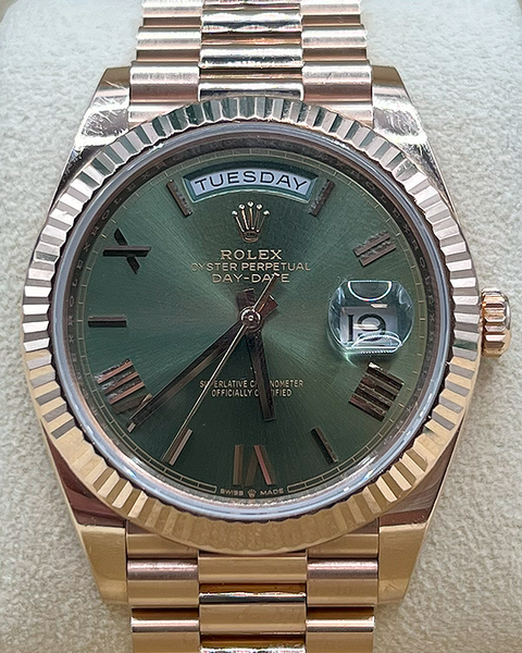 2020 Rolex Day‑Date 40MM President Bracelet Everose Gold Green 2020 Rolex Day‑Date 40MM President Bracelet Everose Gold Green