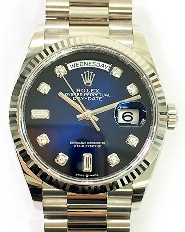 2022 Rolex Day-Date 36MM Black-Blue Dial White Gold President Bracelet (128239)