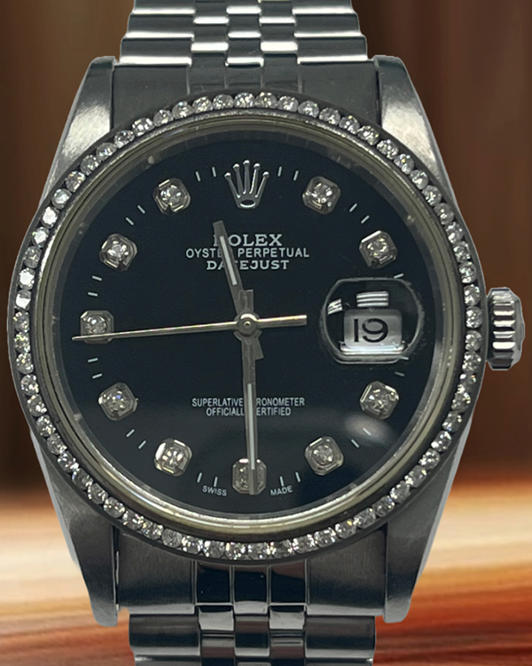 Rolex Datejust 36MM Aftermarket Black Dial Steel Jubilee Bracelet (16234)