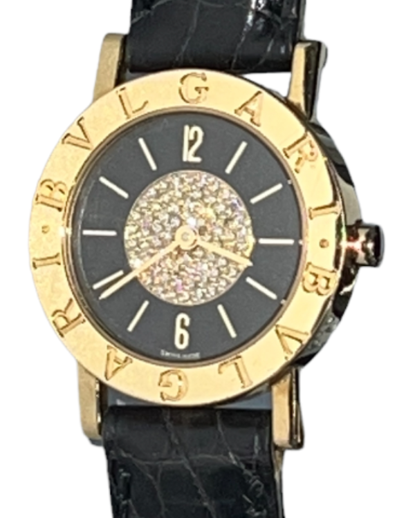 Bulgari Bulgari 26MM Quartz Black Dial Leather Strap (BB26DGL)