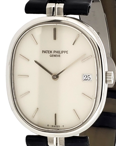 Patek Philippe Ellipse 28.5 x 33.5MM Quartz Silver Dial Leather Strap (3930A)