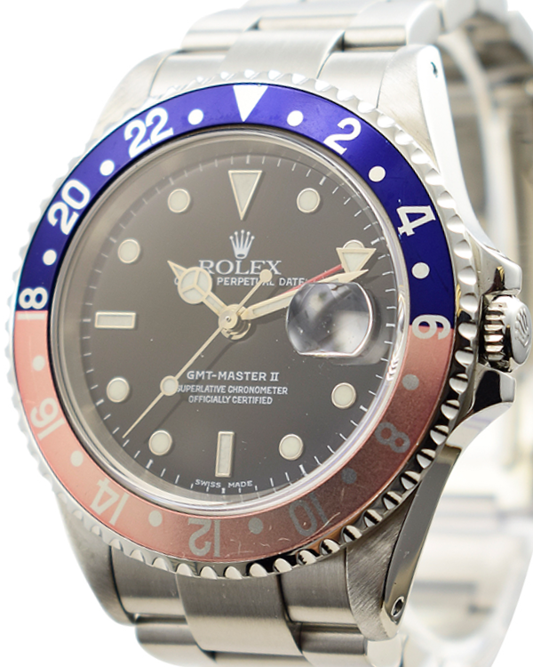 1996 (T Serial) Rolex GMT-Master II "Faded Pepsi" 40MM Black Dial Steel Bracelet (16710)