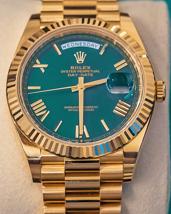 No Reserve - Rolex DayDate Yellow Gold/Green Dial (228238)