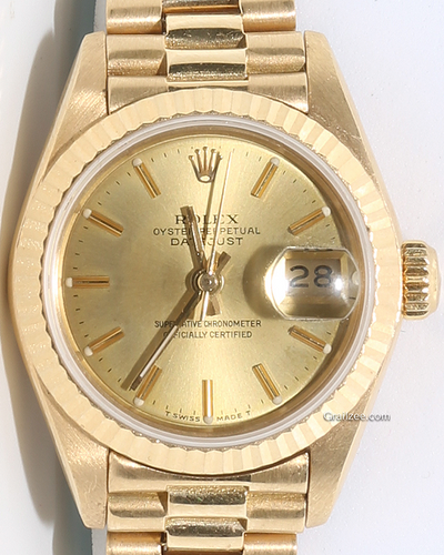 1984 (8 Mill. Serial) Rolex Lady-Datejust 26MM Champagne Dial President Yellow Gold Bracelet (69178)