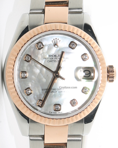 2014 Rolex Datejust 31MM Silver Mother Of Pearl Dial Two-Tone Oyster Bracelet (178271)