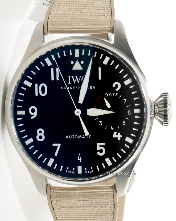 IWC Schaffhausen Pilot 46.2MM Black Dial Textile and Rubber Strap (IW501001)