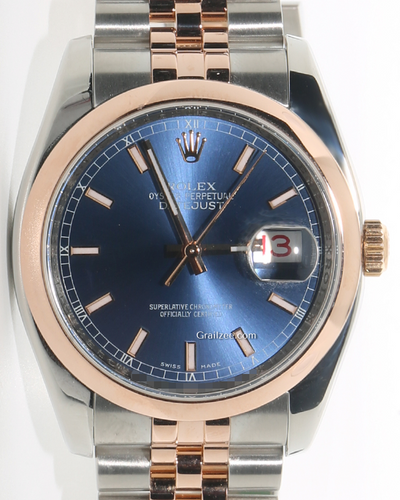 2007 Rolex Datejust 36MM Blue Dial Two-Tone Steel/Rose Gold Bracelet (116201)