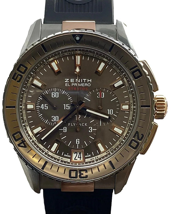 Zenith El Primero Stratos Flyback 45.5MM Brown Dial Rubber Strap (51.2061.405)