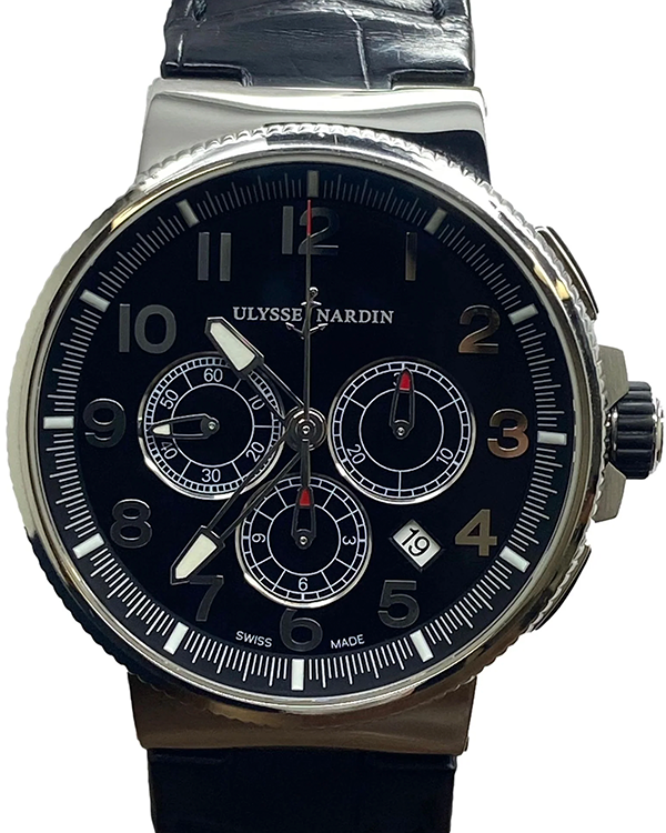 Ulysse Nardin Marine Chronograph 43MM Black Dial Leather Strap (1503-150)