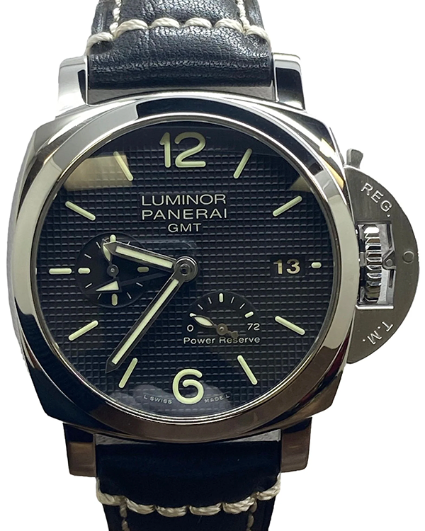 Panerai Luminor 1950 3 Days GMT 42MM "Waffle" Black Dial Aftermarket Leather Strap (PAM00537)