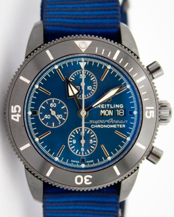 2022 Breitling Superocean Heritage II Chronograph 44MM Blue Dial Textile Strap (M133132A1C1W1)