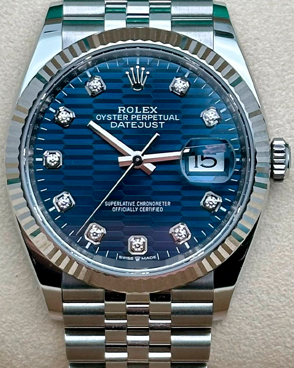 2023 Rolex Datejust 36MM Fluted Motif Bright Blue Dial Jubilee Bracelet (126234)