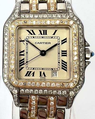 Cartier Panthère de Cartier 27x37MM Quartz Cream Dial Two-Tone Aftermarket Diamond-Set Steel Bracelet (W2PN0007)