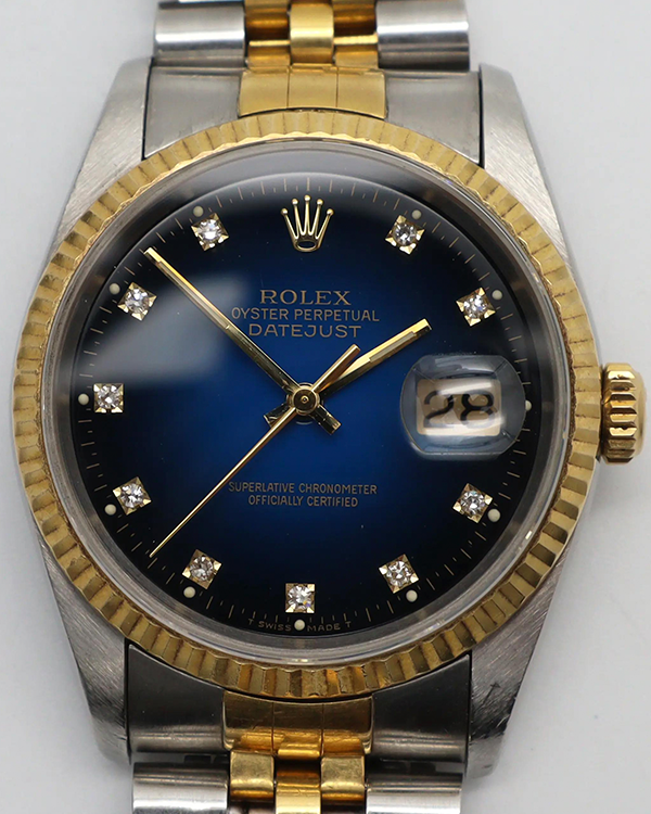 1991 Rolex Datejust Vintage 36MM Blue Vignette Dial Two-Tone Jubilee Bracelet (16233G)