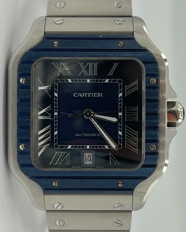 Cartier Santos De Cartier 39.8x47.5MM Blue Dial Steel Bracelet (WSSA0048)