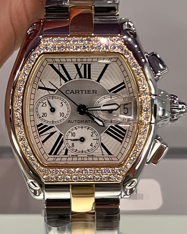 Cartier Roadster XL Chronograph 48x43MM Silver Dial Two-Tone Bracelet (W62027Z1)