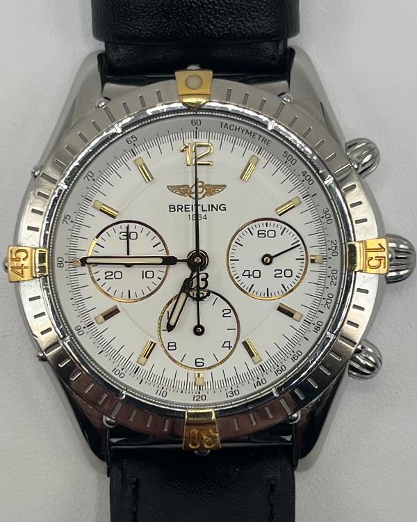 Breitling Cockpit Chronograph 37MM White Dial Aftermarket Leather Strap (B30011)