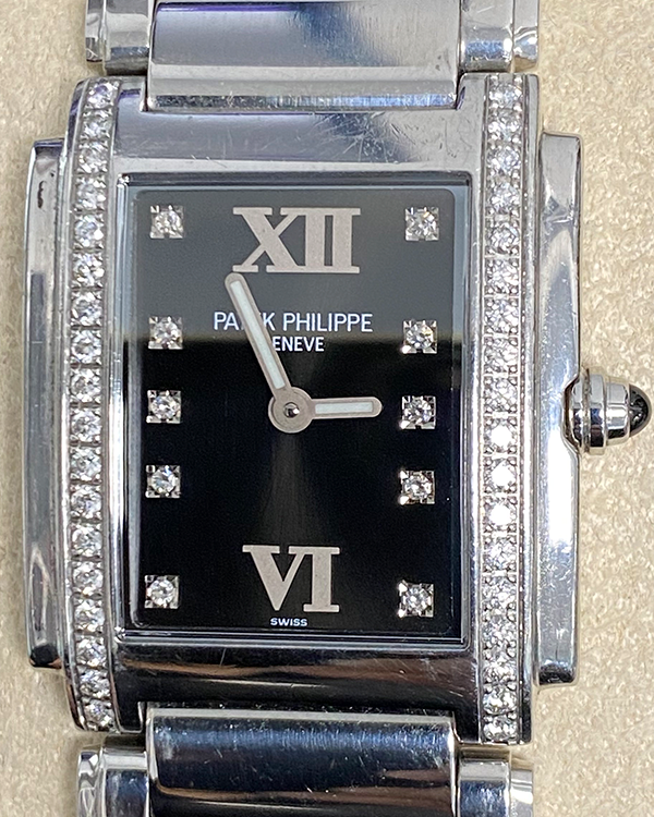 Patek Philippe Twenty~4 30x25MM Black Dial Steel Bracelet (4910/10A)