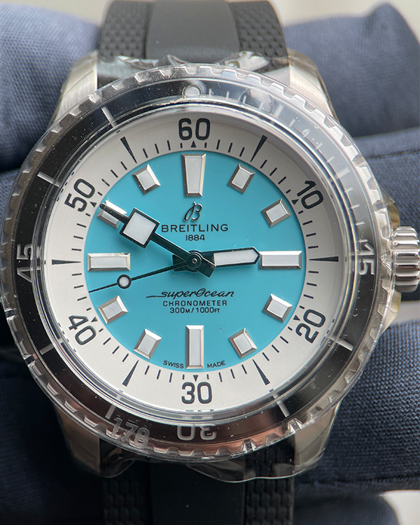 2024 Breitling Superocean 44MM Turquoise Dial Rubber Strap (A17376211L2S1)