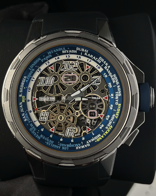 2020 Richard Mille Worldtimer 47MM Skeleton Dial Rubber Strap (RM 63-02)