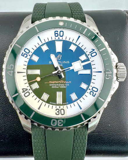 No Reserve - 2024 Breitling Superocean 44MM Green Dial Rubber Strap (A17376)