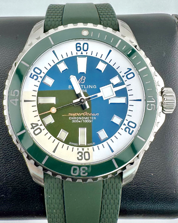 No Reserve - 2024 Breitling Superocean 44MM Green Dial Rubber Strap (A17376)