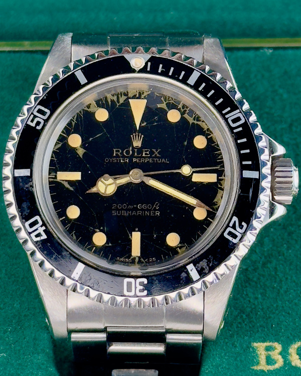 1966 Rolex Submariner No Date Vintage 40MM Black Spider Patina Dial OEM Steel Bracelet (5513)