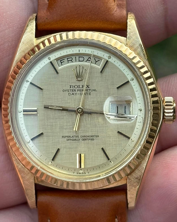 Rolex Day-Date 36MM Champagne "Linen" Dial Aftermarket Leather Strap (1803)