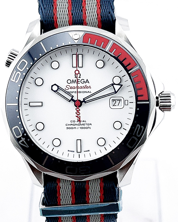 2020 Omega Seamaster Professional Diver 300M Commanders Watch "James Bond" Limited Edition 41MM White Dial Textile Strap (212.32.41.20.04.001)