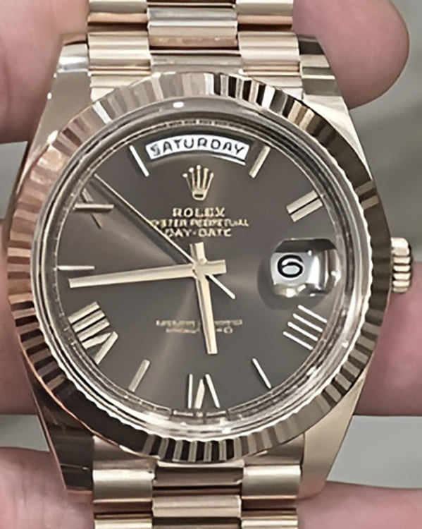 Rolex Daydate 40mm Chocolate Roman Dial Rose Gold