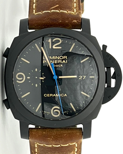 2015 Panerai Luminor 1950 3 Days Chrono Flyback 44MM Black Dial Leather Strap (PAM00580)