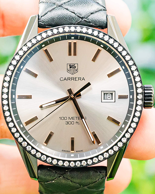 TAG Heuer Carrera Lady Cara Delevingne 41MM Quartz Silver Dial Leather Strap (WAR101B.FC6367)