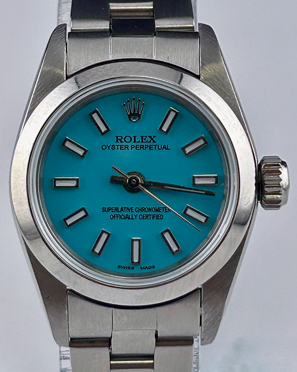 Rolex Oyster Perpetual 24MM Aftermarket Tiffany Blue Dial Oyster Bracelet (76080)