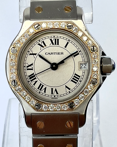 Cartier Santos Octagon 25MM Quartz White Dial Two-Tone Bracelet (187903)