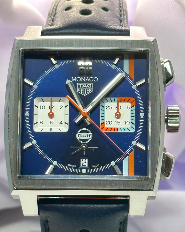 2022 TAG Heuer Monaco "Gulf" 39MM Blue Dial Leather Strap (CBL2115.FC6494)