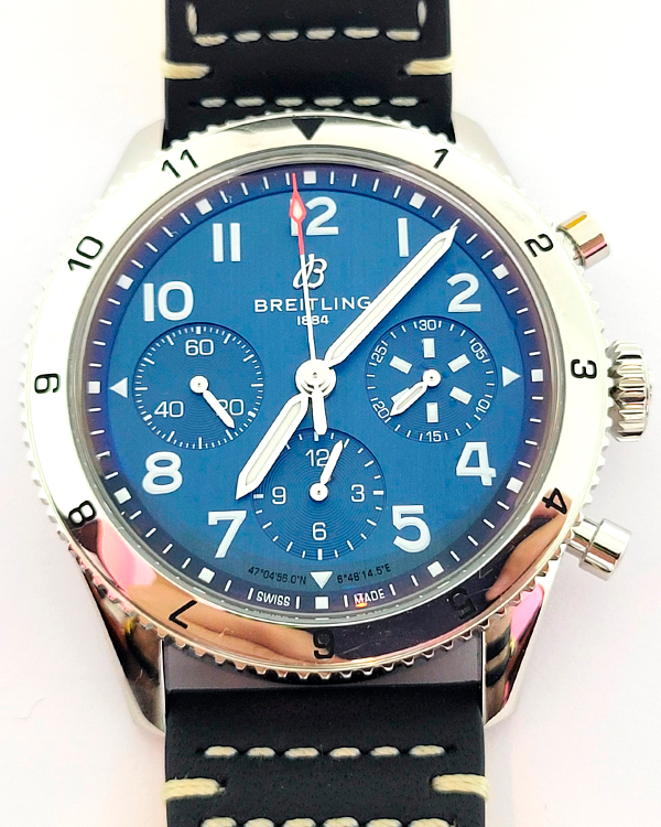 Breitling Classic Avi Chronograph 42MM Blue Dial Leather Strap (A233801A1C1X1)