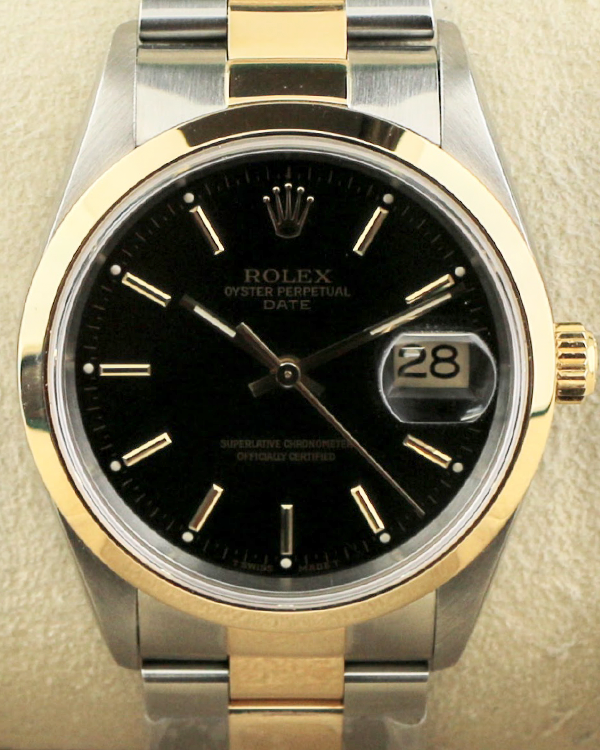 1998 (U Serial) Rolex Oyster Perpetual Date 34MM Black Dial Two-Tone Steel/Yellow Gold Bracelet (15203)