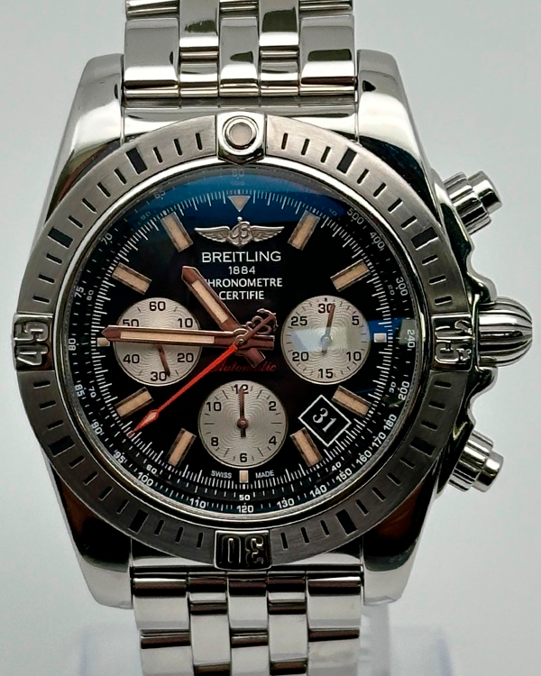 Breitling Chronomat 44MM Black Dial Steel Bracelet (AB01154G/BD13)