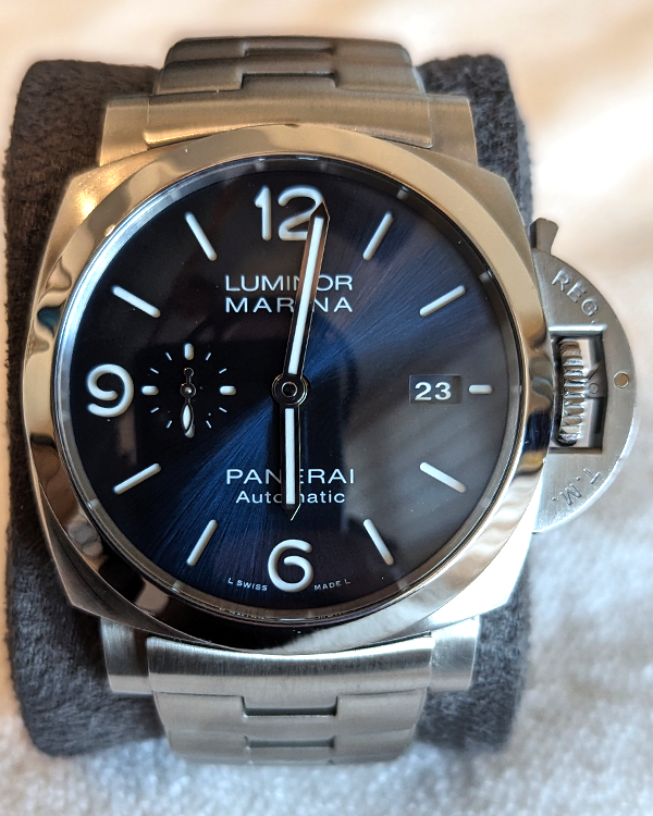 2022 Panerai Luminor Marina 44MM Blue Dial Aftermarket Steel Bracelet (PAM01313)