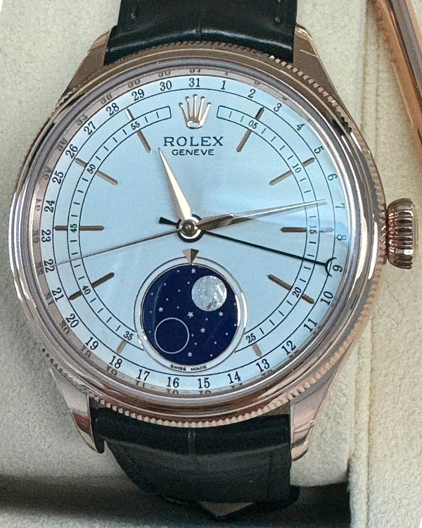 2023 Rolex Cellini Moonphase 39MM White Dial Leather Strap (50535)