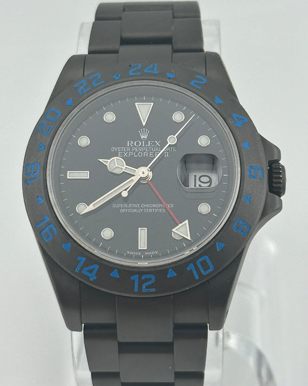 No Reserve - 2002 Rolex Explorer II 40MM Aftermarket PVD-Coated Black Dial Black Bracelet (16570)