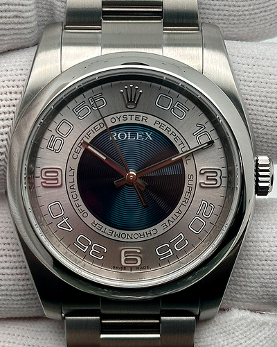 2014 Rolex Oyster Perpetual 36MM "Concentric" Silver/Blue Dial Oyster Bracelet (116000)