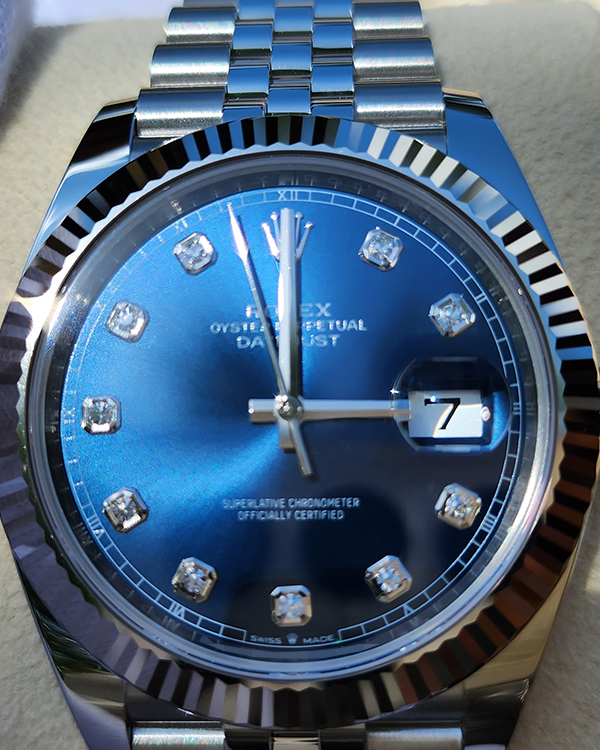 2023 Rolex Datejust 41 Jubilee Oystersteel/White Gold Factory Diamond Blue Dial (126334)