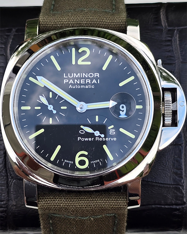 Panerai Luminor Power Reserve 44MM Black Dial Textile Strap (PAM00090)