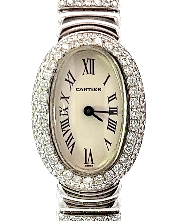 Cartier Baignoire 18MM Quartz Silver Dial White Gold Bracelet (2369)