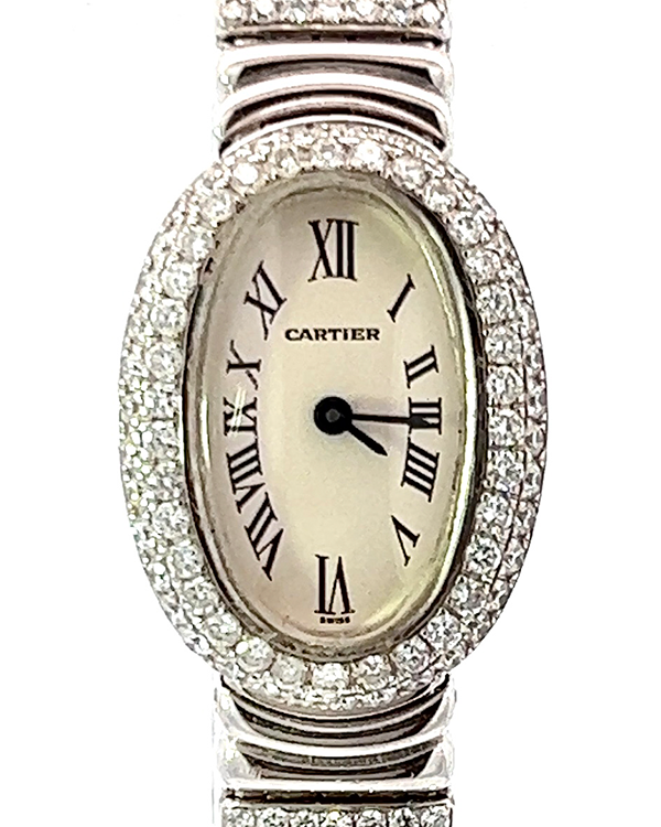 Cartier Baignoire 18MM Quartz Off White Dial White Gold Bracelet (2369)