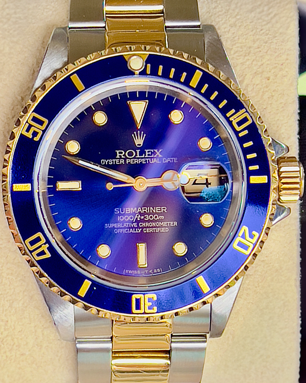 1990 (E Serial) Rolex Submariner Date "Bluesy" 40MM Rare Purple-Blue Dial Two-Tone Bracelet (16613)